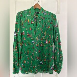 Ralph Lauren Shirt Mens Linen Sailboats Print Size L